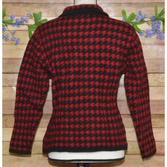 Paul Harris 100% Wool Red Houndstooth Full Zip Cardigan Sweater Size M Retro - Picture 5 of 10
